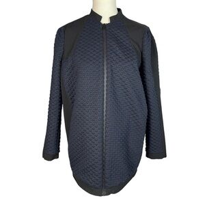 Zara Navy and Black Quilted Front Zip Bomber Jacket Tunic Length - Size XS